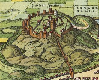 A late-16th century depiction of the castle, from Braun & Hogenberg’s ‘Civitates Orbis Terrarum,’ showing David’s Tower at the center.