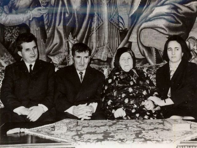 Nicolae Ceaușescu (left), his parents (center) and his wife, Elena (right). Photo by The Romanian Communism Online Photo Collection.