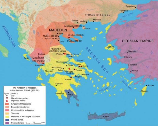 The Kingdom of Macedon in 336 BC. Photo by Kordas CC BY SA 3.0