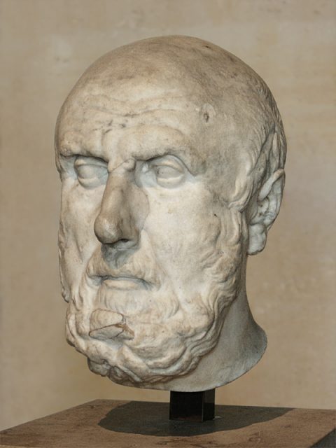 A partial marble bust of Chrysippus – Roman copy of a Hellenistic original (Louvre Museum). Photo by Sting CC By SA 2.5
