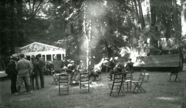 A rare look at Bohemian Grove during the summer Hi-Jinks as photographed by novelist Jack London, c. 1911-16.