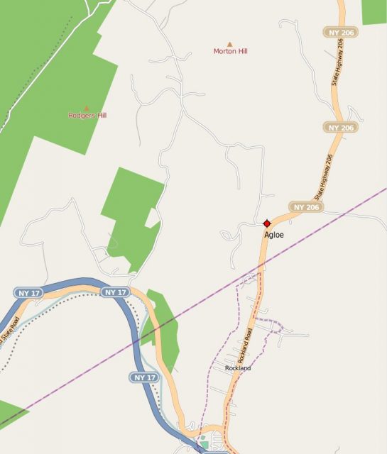 Agloe, a paper fictional place that became an actual landmark. Photo by OpenStreetMap contributors CC BY SA 3.0