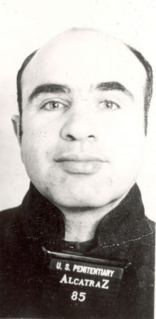 Mug shot of Al Capone at the now closed Alcatraz Federal Penitentiary in California