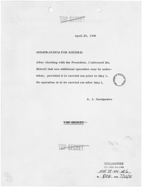 Authorization for one additional U-2 operation prior to May 1, 1960.
