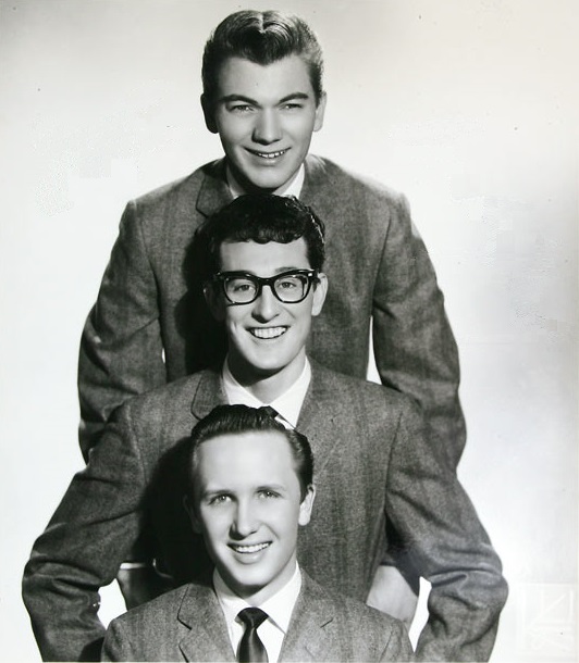 Buddy Holly & the Crickets in 1958 (top to bottom): Jerry Allison, Buddy Holly, and Joe B. Mauldin.