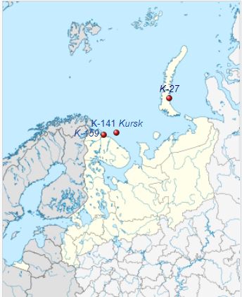 The location of sunken nuclear submarines in the Arctic.