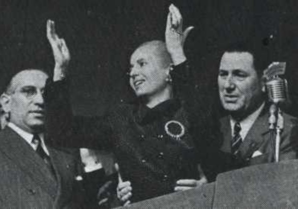 Eva Perón addresses the Peronists on October 17, 1951. By this point she was too weak to stand without Juan Perón’s aid.