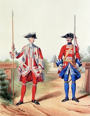 Soldier and officer of the Gardes Suisses in French service, 1757.