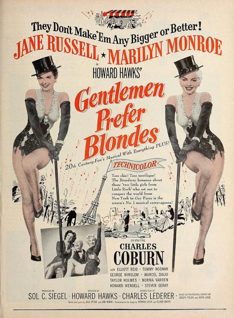 Gentlemen Prefer Blondes poster advertisement in Modern Screen magazine.