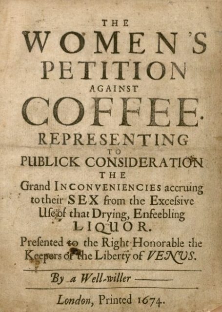 The cover page of ’The Women’s Petition Against Coffee “