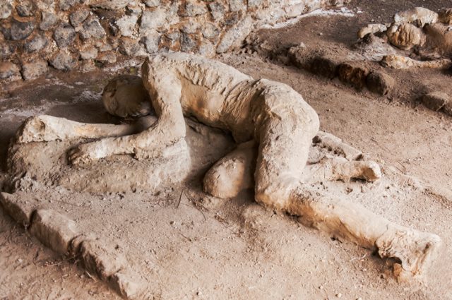 Body shapes of victims after the Mount Vesuvius eruption, Pompeii, Italy.