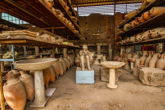 Excavated Pompeian who was buried in the ash from eruption of Vesuvius volcano in 79 BC.