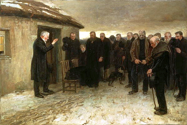 Painting of a 19th century Scottish funeral.