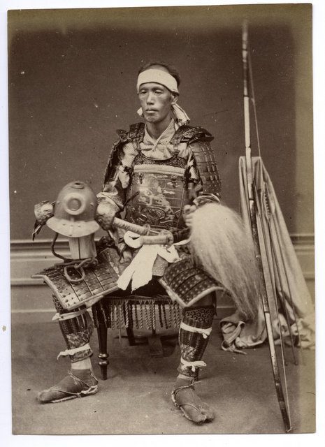 Original 19th century albumen photograph of a Japanese Samurai in armor.