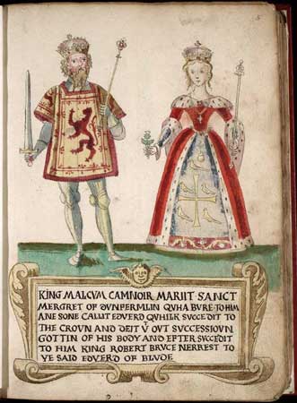 Malcolm and Margaret as depicted in a 16th-century armorial.