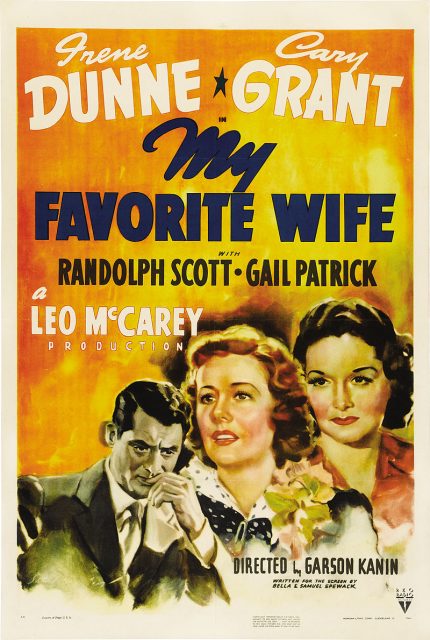 Poster for the film ‘My Favorite Wife’ (1940), featuring stars Cary Grant, Irene Dunne, and Gail Patrick.