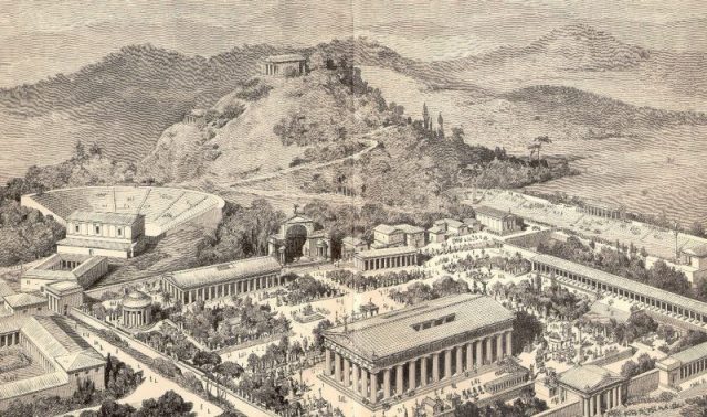 An artist’s impression of ancient Olympia.