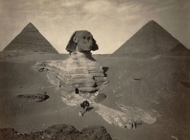 The Great Sphinx partially excavated, c. 1878.