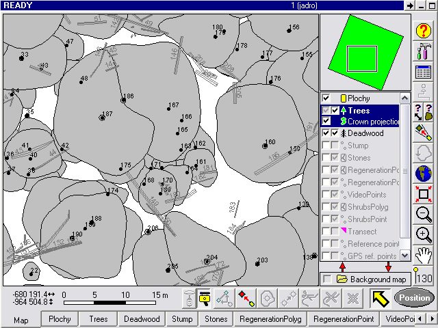 Mapping can be done with GPS and laser rangefinder directly in the field. Image shows mapping of forest structure. Photo by ifer CC BY SA 3.0