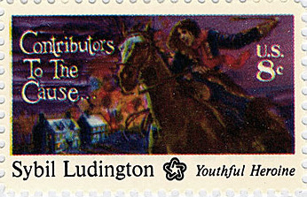 A stamp depicting Sybil Ludington.