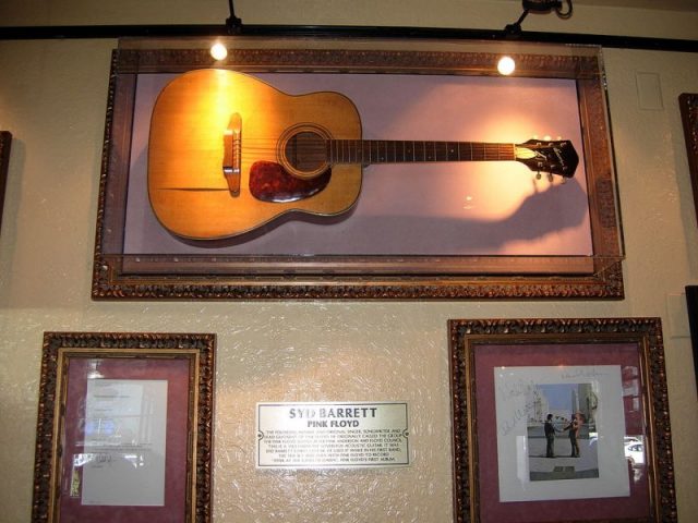 Syd Barrett’s first guitar and other Pink Floyd memorabilia. Photo by Lee Dedmon CC BY-SA 2.0