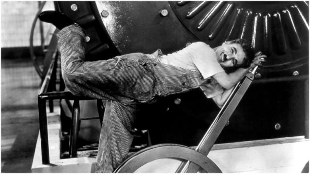 Chaplin in Modern Times, 1936.