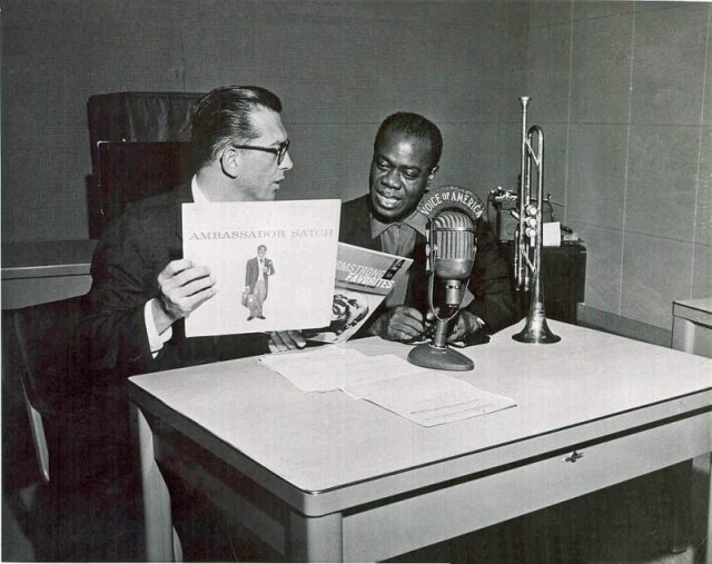 Louis Armstrong (Satchmo) in Willis Conover’s studio.