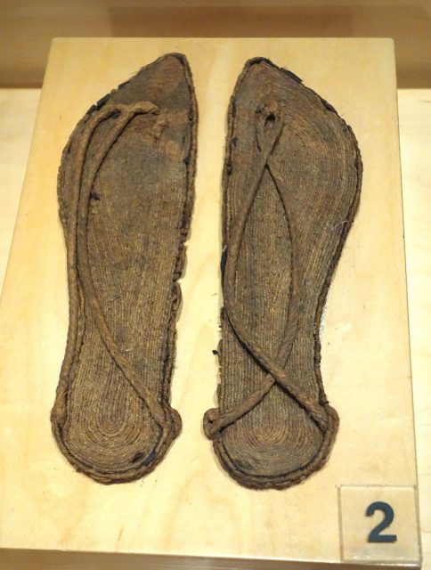 Pair of ancient leather sandals from Egypt.