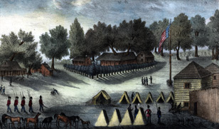 Barracks and tents at Fort Brooke near Tampa Bay.
