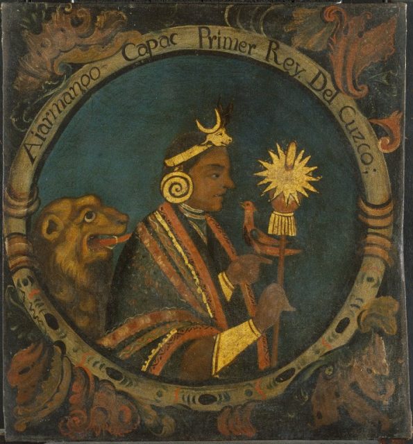 Manco Cápac, the first Sapa Inca (sole ruler of the Inca people). Oil on canvas, probably mid-18th century. Brooklyn Museum.