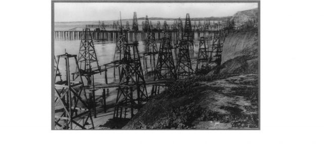 Pumping oil out of the Pacific Ocean at Summerland, Santa Barbara County, California.