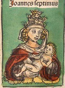 Depiction of Pope John VII in Hartmann Schedel’s religious Nuremberg Chronicle, published in 1493.