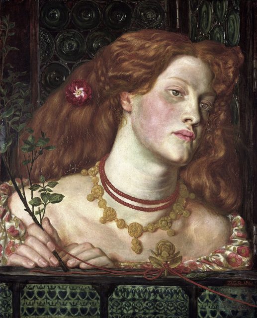 Fair Rosamund, an imaginary portrait of Rosamund Clifford, the most famous mistress of King Henry II of England, by Dante Gabriel Rossetti.