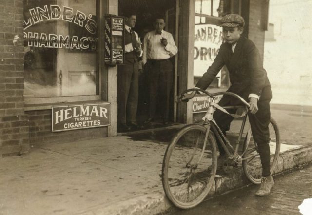 Fifteen year old delivery boy for Linders Drug Store, 1913.