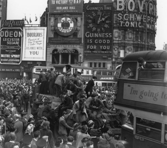 Piccadilly Circus on VE Day