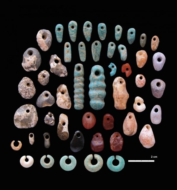 Stone pendants and earrings from the communal cemetery of Lothagam North, Kenya. Photo Courtesy of CARLA KLEHM