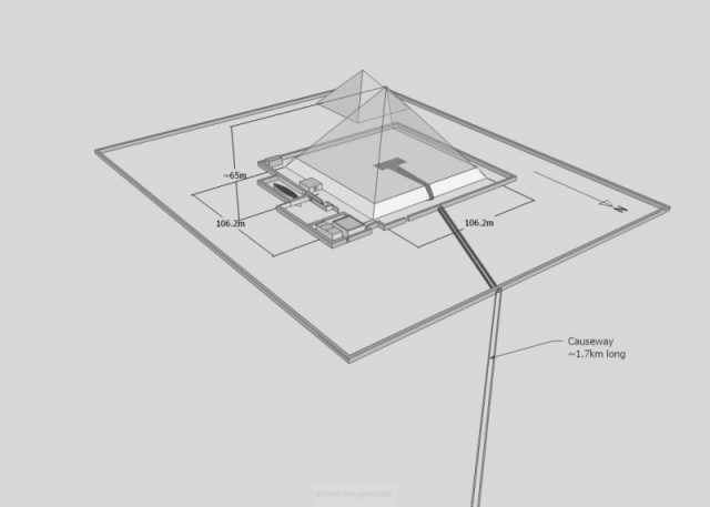Isometric drawing of the pyramid complex of Djedefre taken from a 3d model. Photo by R.F.Morgan – CC BY SA 3.0