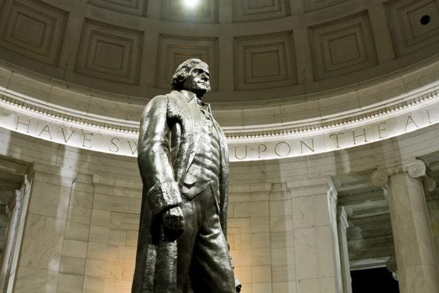 Statue of Thomas Jefferson inside memorial in Washington, D.C.