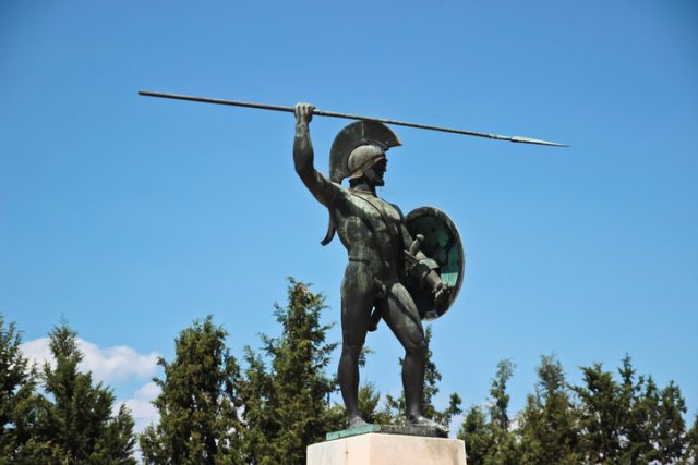 Monument to Spartans in Greece near the place of a legendary battle.