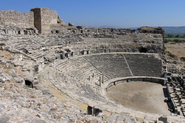 Amphitheater in the ruins of ancient Greek city Miletus, Turkey.