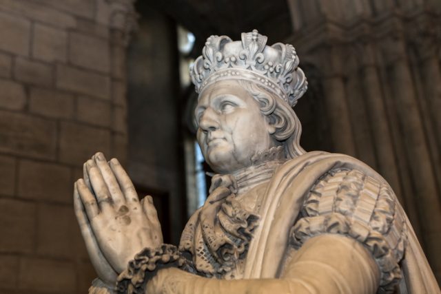 Recumbent statue of King Louis XVI in the Basilica of Saint-Denis, royal necropolis of France, in Saint-Denis, near Paris, France.