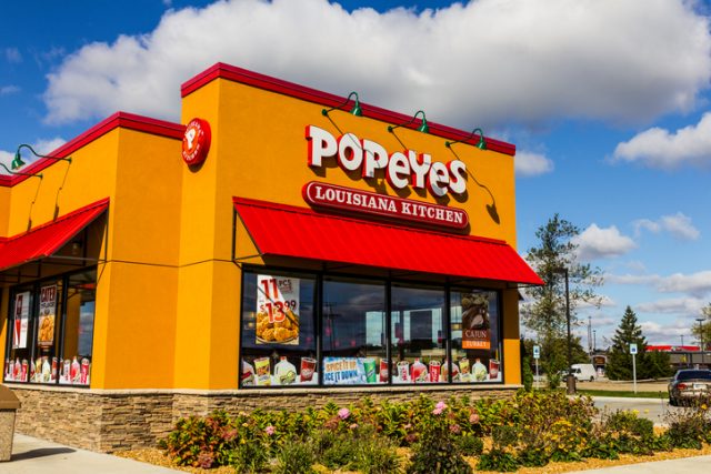 Anderson, US – October 24, 2016: Popeyes Louisiana Kitchen Fast Food Restaurant. Popeyes is known for its Cajun Style Fried Chicken III