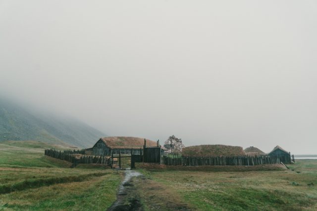 Buildings in old viking village in Iceland.