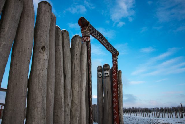 Gateway in the palisade decorated with skulls in the prehistoric ring shrine of Pömmelte ‘Woodhenge.’