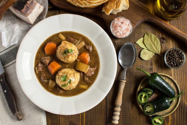 Hunters Stew with bacon and onion dumplings.