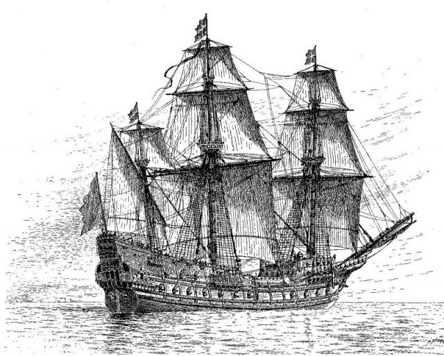 A drawing of the Swedish warship (ship of the line) Mars, also known as the Makalös (Peerless), which was constructed between 1563 and 1564.