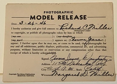 Original model release form. Photo Courtesy: Santa Monica Auctions