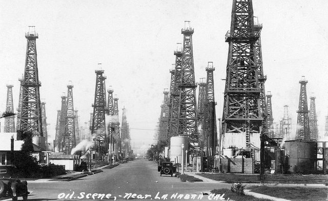 Oil wells near La Habra, 1920s. Photo by Orange County archives