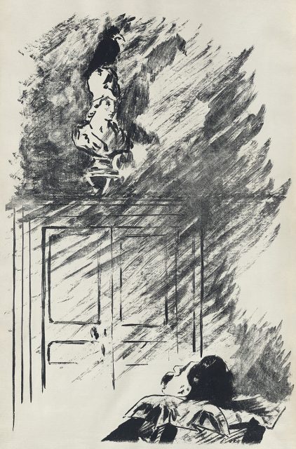 Illustration by Édouard Manet for a French translation by Stéphane Mallarmé of Edgar Allan Poe’s “The Raven,” 1875. Digitally restored.
