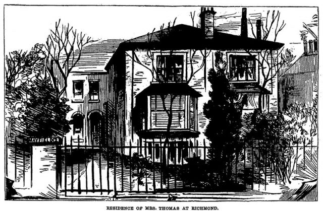 Mayfield Cottages, Julia Martha Thomas’ house in Richmond. She lived in the left-hand portion (number 2) of the semi-detached house.